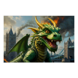 Ein grüner walisischer Drache Terrorizes London Poster