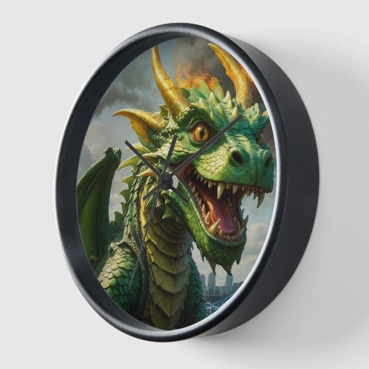 Ein grüner walisischer Drache Terrorizes London Uhr (Winkel)