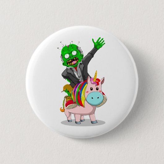 Ein grüner Zombie fährt auf einem niedlich rosa Ei Button (Vorderseite)