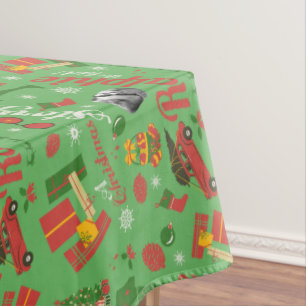 Ein grünes Icon-Muster in der Weihnachtsgeschicht Tischdecke