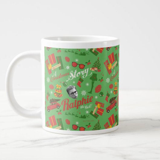 Ein grünes Icon-Muster in der Weihnachtsgeschichte Jumbo-Tasse (Links)