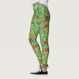 Ein grünes Icon-Muster in der Weihnachtsgeschichte Leggings