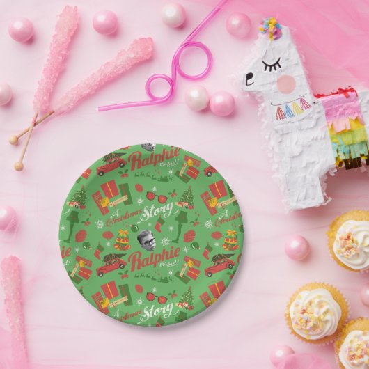 Ein grünes Icon-Muster in der Weihnachtsgeschichte Pappteller (Party)