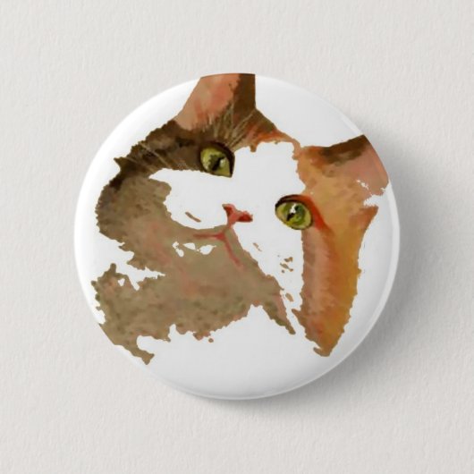 Ein grünes Mit Augen Calico Katze Kunstportrait Button (Vorderseite)