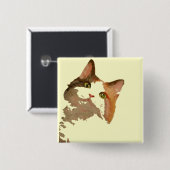 Ein grünes Mit Augen Calico Katze Kunstportrait Button (Vorne & Hinten)