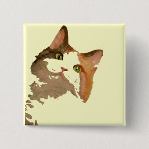 Ein grünes Mit Augen Calico Katze Kunstportrait Button