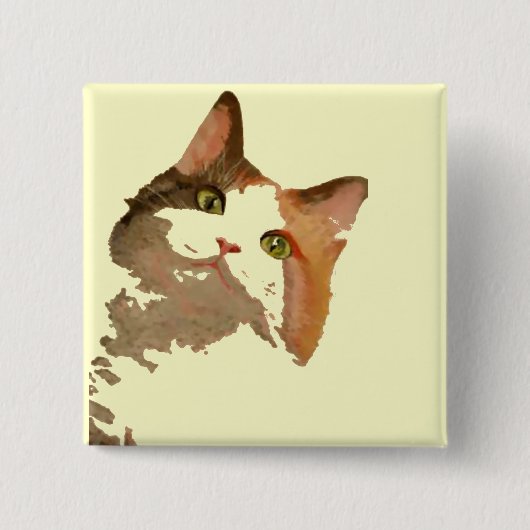 Ein grünes Mit Augen Calico Katze Kunstportrait Button (Vorderseite)
