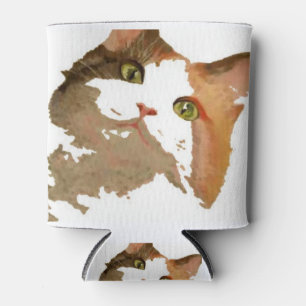 Ein grünes Mit Augen Calico Katze Kunstportrait Dosenkühler