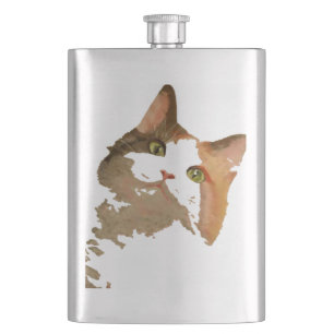 Ein grünes Mit Augen Calico Katze Kunstportrait Flachmann