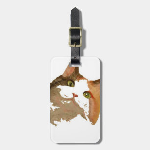 Ein grünes Mit Augen Calico Katze Kunstportrait Gepäckanhänger