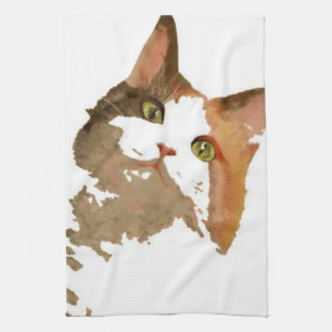 Ein grünes Mit Augen Calico Katze Kunstportrait Handtuch