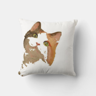 Ein grünes Mit Augen Calico Katze Kunstportrait Kissen