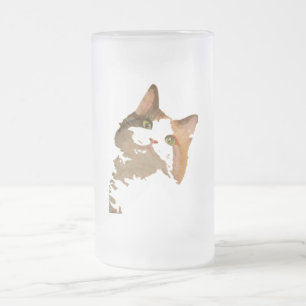 Ein grünes Mit Augen Calico Katze Kunstportrait Mattglas Bierglas