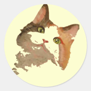 Ein grünes Mit Augen Calico Katze Kunstportrait Runder Aufkleber