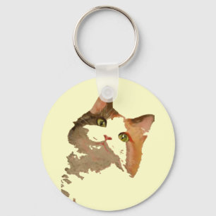 Ein grünes Mit Augen Calico Katze Kunstportrait Schlüsselanhänger