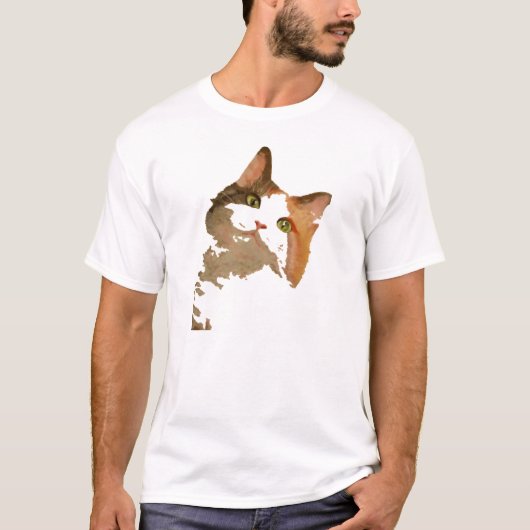 Ein grünes Mit Augen Calico Katze Kunstportrait T-Shirt (Vorderseite)
