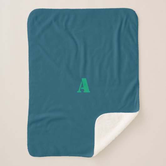 Ein grünes Monogramm hellblaues Fleece-Leder Sherpadecke (Vorderseite)