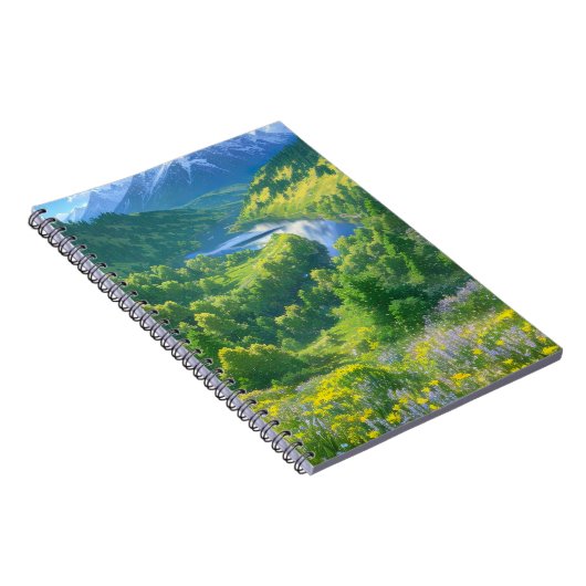 Ein grünes Tal mit Pinienbäumen Blühend Notizblock (Rechte Seite)