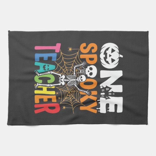 Ein gruseliger Halloween-Lehrer-Design_1 Geschirrtuch (Horizontal)