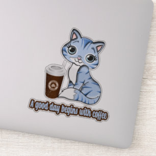 Ein guter Tag beginnt mit Kaffee Katzen und Kaff Aufkleber