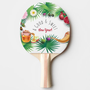 Ein gutes und süßes neues Jahr! Feiertag Rosh Hash Tischtennis Schläger