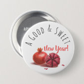 Ein gutes und süßes neues Jahr! Holiday Pomegranat Button (Vorne & Hinten)