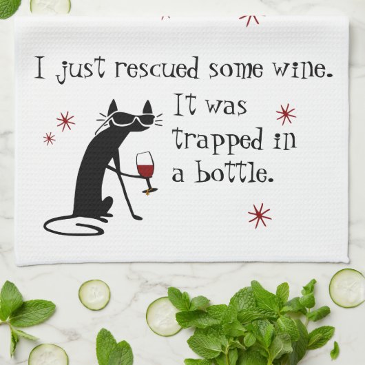 Ein gutes Zitat aus dem Wein mit schwarzer Katze g Geschirrtuch (Gefaltet)