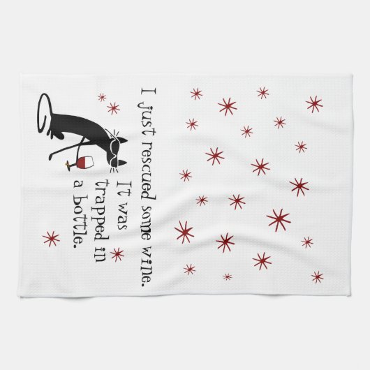 Ein gutes Zitat aus dem Wein mit schwarzer Katze g Geschirrtuch (Horizontal)