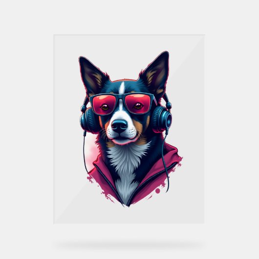 Ein Habu-Hund mit Sonnenbrille und Kopfhörern Acrylschild (Vorderseite)