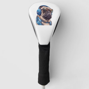 Ein Habu-Hund mit Sonnenbrille und Kopfhörern Golf Headcover