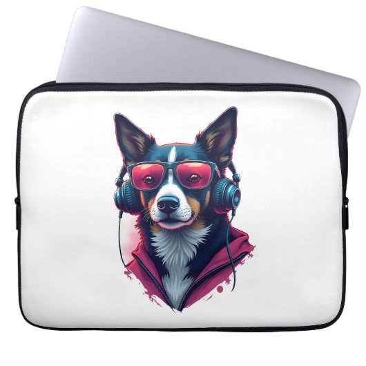 Ein Habu-Hund mit Sonnenbrille und Kopfhörern Laptopschutzhülle (Vorderseite)