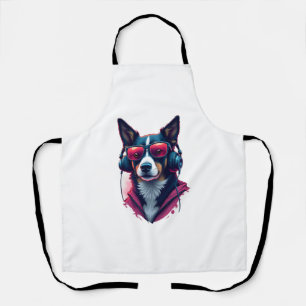 Ein Habu-Hund mit Sonnenbrille und Kopfhörern  Schürze