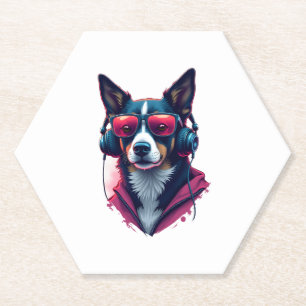 Ein Habu-Hund mit Sonnenbrille und Kopfhörern Untersetzer