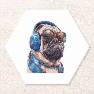 Ein Habu-Hund mit Sonnenbrille und Kopfhörern Untersetzer