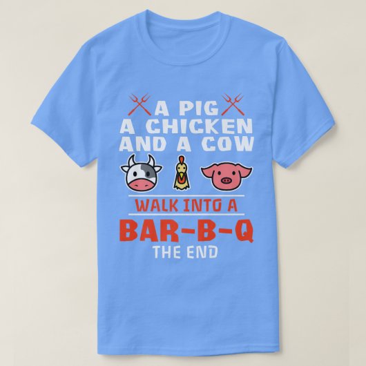 Ein Hähnchen und eine Kuh wandern in einen Bar-b-q T-Shirt (Design vorne)