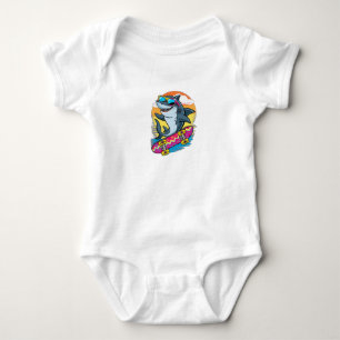 Ein Hai, der eine Sonnenbrille trägt und auf einem Baby Strampler