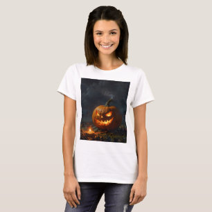 ein halber Kürbis mit beängstigendem Gesicht darau T-Shirt