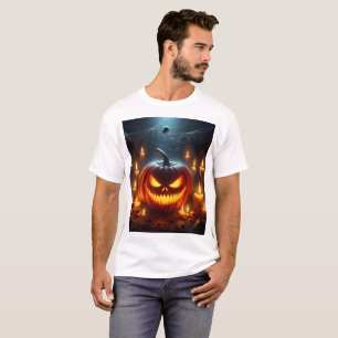 ein halber Kürbis mit beängstigendem Gesicht in de T-Shirt