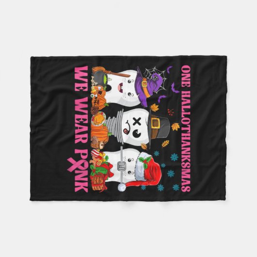 Ein Hallothanksmas tragen wir Pink Teeth Breas Fleecedecke (Vorderseite (Horizontal))