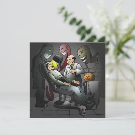 Ein Halloween-Abend bei der Zahnarzteinladung Einladung (Stehend Vorderseite)