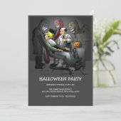 Ein Halloween-Abend bei der Zahnarzteinladung Einladung (Stehend Vorderseite)
