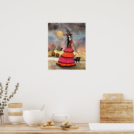 Ein Halloween Fantasy Fantasy Hexenkatze Poster (Küche)