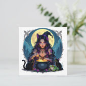 Ein Halloween-Party brütet! Hexe Einladung (Stehend Vorderseite)