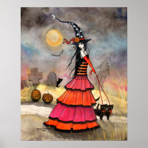 Ein Halloween-Spaziergang Fantasy-Hexe schwarze Ka Poster