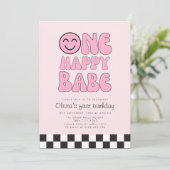 Ein Happy Babe Happy Face Pink Einladung (Stehend Vorderseite)