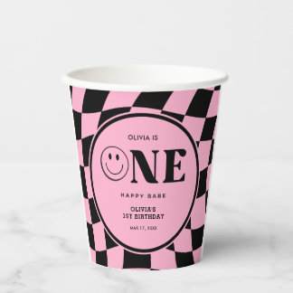 Ein Happy Babe Happy Face Pink Girl 1. Geburtstag Pappbecher