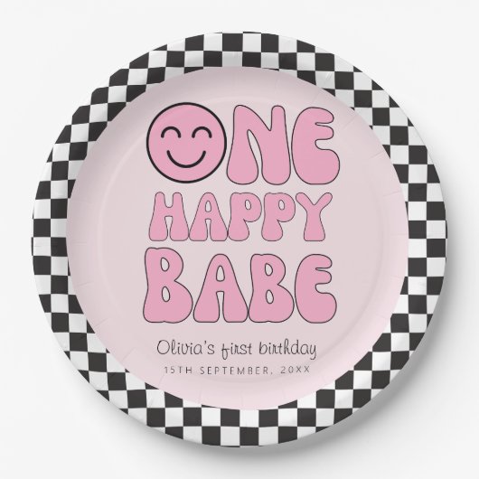 Ein Happy Babe Happy Face Pink Pappteller (Vorderseite)