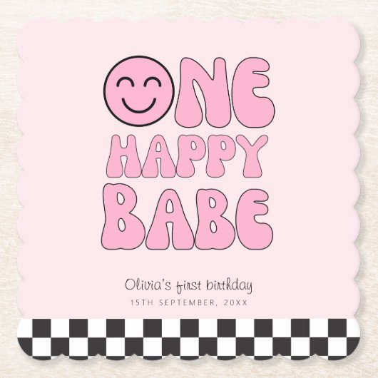 Ein Happy Babe Happy Face Pink Untersetzer (Vorderseite)