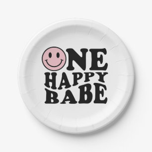 Ein Happy Babe Pink Happy Smile Girl 1. Geburtstag Pappteller