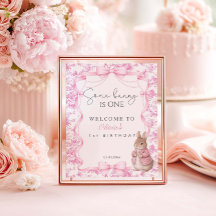 Ein Häschen ist Eins Rosa Toile Geburtstags Willko